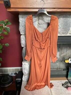 FARM Rio Terra-Cotta Long-Sleeve Maxi Dress with Tie Front